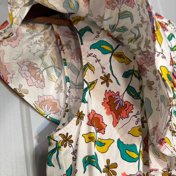 CROSBY BY MOLLIE BURCH woodcut floral sleeveless ruffle front High Neck Top S - Picture 4 of 12